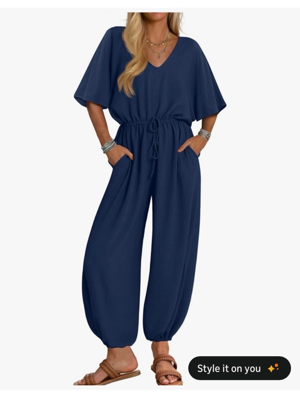 NWT Zesica Women's Navy Blue V-Neck Jumpsuit